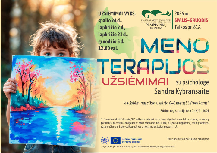 Renginio nuotrauka, Meno terapijos užsiėmimas 6–8 metų vaikams* su Sandra Kybransaite