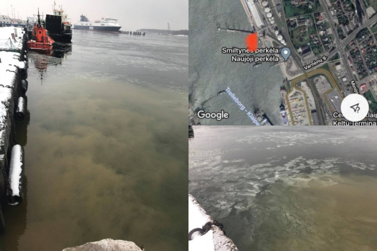 Ekologinė nelaimė Kuršių mariose: prie „Grigeo Klaipėda“ ėmė plūsti rusvos nuotekos