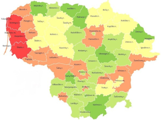 Į labiausiai paveiktų regionų TOP5 patenka Klaipėdos, Šilutės, Kretingos rajonai bei Palangos miestas